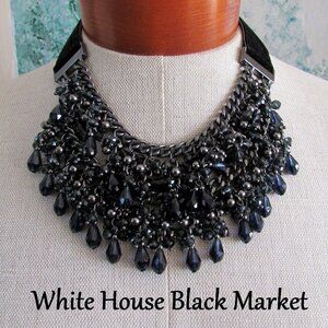 WHBM NECKLACE on BLACK VELVETEEN RIBBON,  VINTAGE STATEMENT JEWELRY ELEGANT CHIC